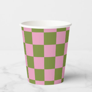 Gobelets En Papier Vert rose À damiers En vichy Motif