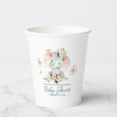Gobelets En Papier Vert rose mignon Baby shower de cadre d'éléphant F (Recto)