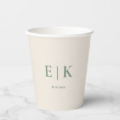 Gobelets En Papier Vert Sauge Monogram | Mariage (Recto)