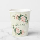 Gobelets En Papier vert sauge rose fleuri (Verso)