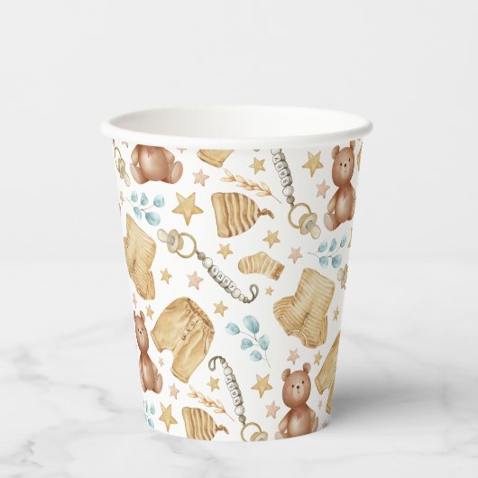 Gobelets En Papier Vêtements de bébé Boho Brown Baby shower tasses en (Recto)