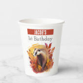 Gobelets En Papier Vibes d'automne Badger - 1er anniversaire - (Recto)