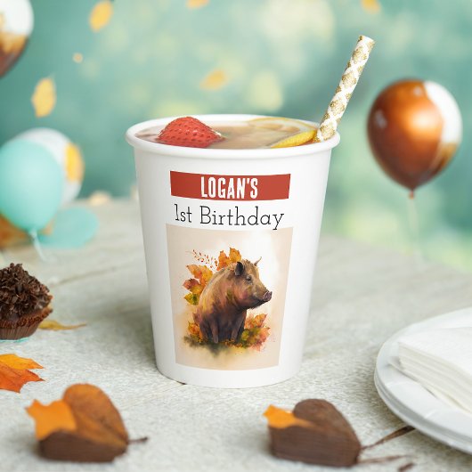 Gobelets En Papier Vibes d'automne Boar - 1er anniversaire -