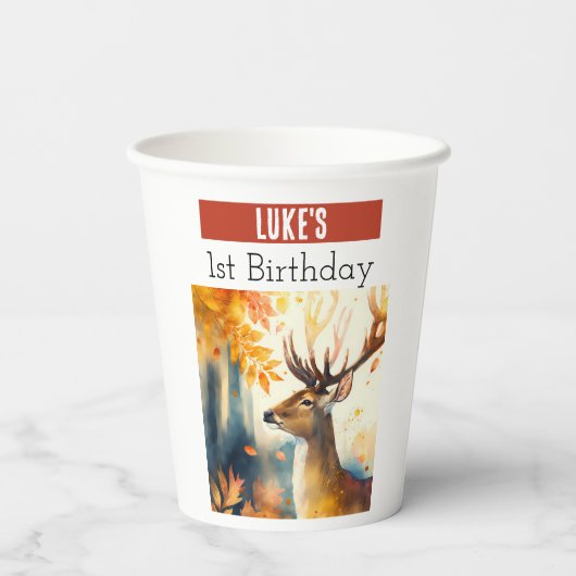 Gobelets En Papier Vibes d'automne Cerf - 1er anniversaire - (Verso)
