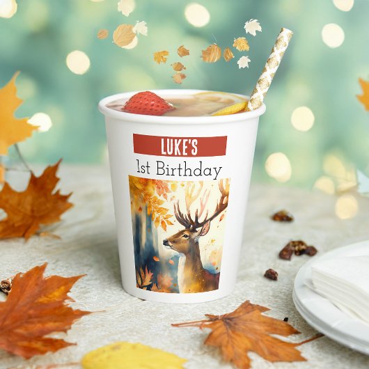 Gobelets En Papier Vibes d'automne Cerf - 1er anniversaire -