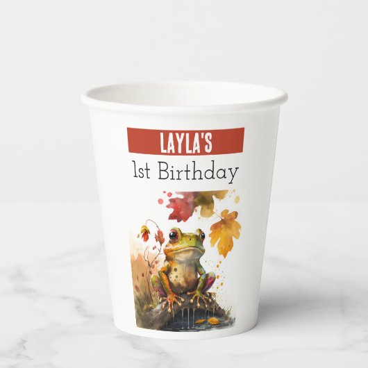 Gobelets En Papier Vibes d'automne Grenouille - 1er anniversaire - (Verso)