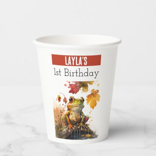Gobelets En Papier Vibes d'automne Grenouille - 1er anniversaire - (Recto)
