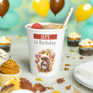 Gobelets En Papier Vibes d'automne Hérisson - 1er anniversaire -