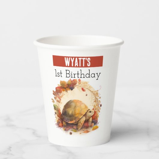 Gobelets En Papier Vibes d'automne Tortoise - 1er anniversaire - (Recto)