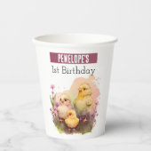 Gobelets En Papier Vibes de printemps Chicks - 1er anniversaire - (Recto)