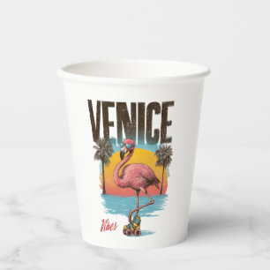 Gobelets En Papier Vibes de Venise Flamant Rétro Plage Californie Tro