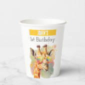 Gobelets En Papier Vibes d'été Aquarelle Giraffe - Anniversaire (Verso)