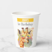 Gobelets En Papier Vibes d'été Aquarelle Giraffe - Anniversaire (Recto)