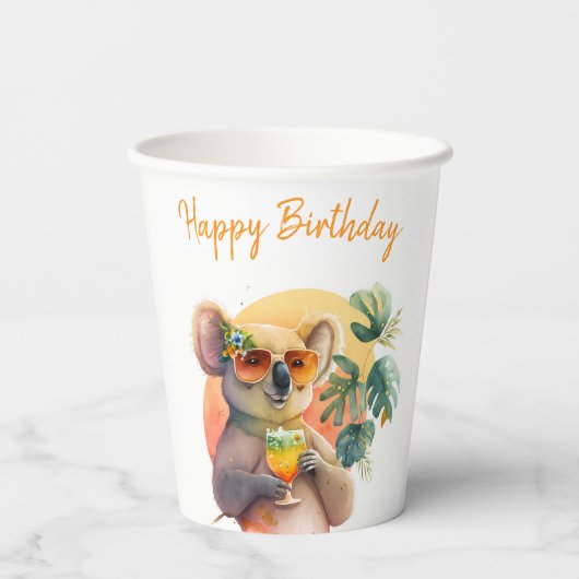 Gobelets En Papier Vibes d'été aquarelle Koala - Joyeux anniversaire (Verso)