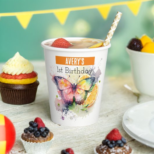 Gobelets En Papier Vibes d'été Papillon - 1er anniversaire -