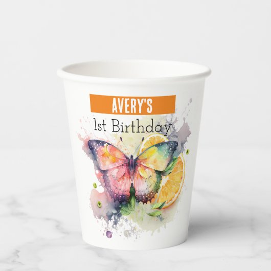 Gobelets En Papier Vibes d'été Papillon - 1er anniversaire - (Recto)
