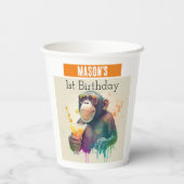 Gobelets En Papier Vibes d'été Singe - 1er anniversaire - (Verso)