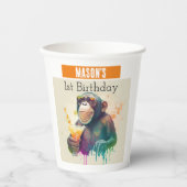Gobelets En Papier Vibes d'été Singe - 1er anniversaire - (Recto)