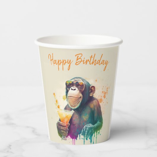 Gobelets En Papier Vibes d'été Singe - Anniversaire (Verso)