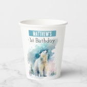 Gobelets En Papier Vibes d'hiver Ours polaire - 1er anniversaire - (Recto)