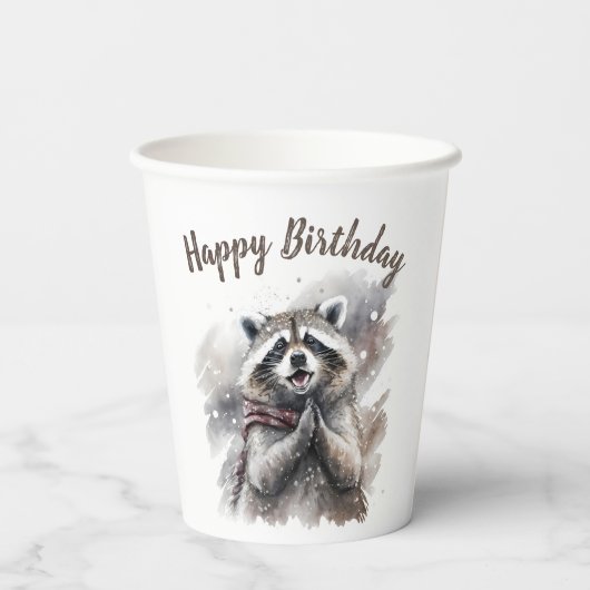 Gobelets En Papier Vibes d'hiver Raccoon - fête d'anniversaire - (Verso)