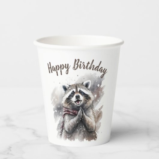Gobelets En Papier Vibes d'hiver Raccoon - fête d'anniversaire - (Recto)