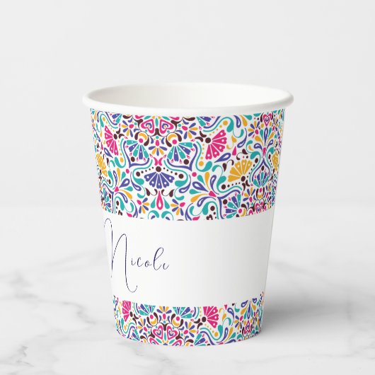 Gobelets En Papier Vibrant mexicaine Fiesta Style Mariage arc-en-ciel (Verso)