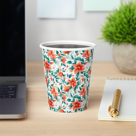 Gobelets En Papier Vibrant Orange Floral Garden Pattern - Elegant Tea (Insitu)