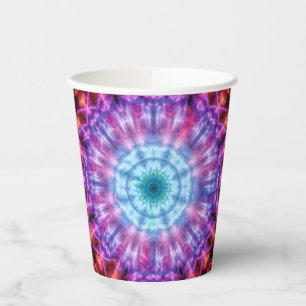 Gobelets En Papier Vibrant Tie Dye Kaleidoscope Rainbow Mandala
