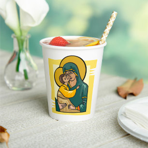 Gobelets En Papier Vierge byzantine moderne Marie et enfant religieus