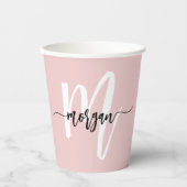 Gobelets En Papier Vierge rose moderne Script Girl Monogramme Nom (Recto)