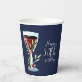 Gobelets En Papier Vin rouge Rose Aquarelle marine bleu 50e anniversa (Verso)