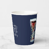 Gobelets En Papier Vin rouge Rose Aquarelle marine bleu 50e anniversa (Gauche)