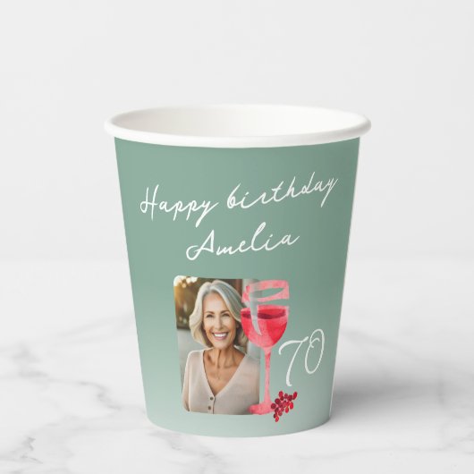 Gobelets En Papier Vin rouge Verre aquarelle Photo fête d'anniversair (Verso)