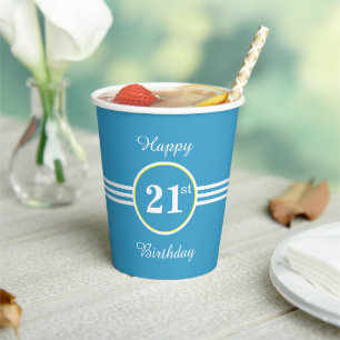 Gobelets En Papier Vingt-et-unième anniversaire sur la fête Turquoise