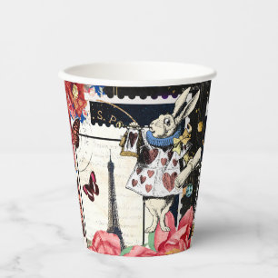 Gobelets En Papier Vintage Alice au pays des merveilles Lapin blanc