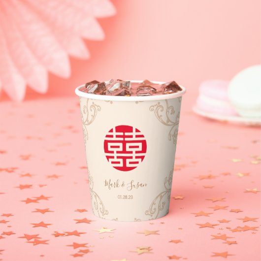 Gobelets En Papier Vintage cadre Double bonheur Mariage (Insitu)