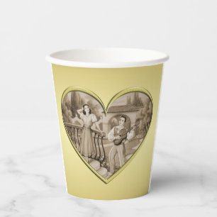 Gobelets En Papier Vintage Romance couple, homme et femme, or