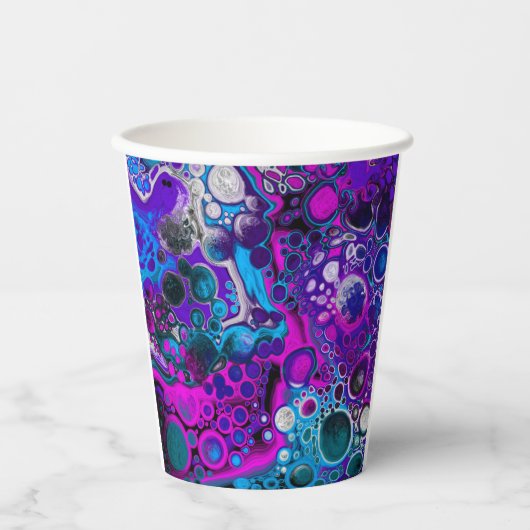 Gobelets En Papier Violet, bleu moderne Abstrait Fluid Art Cellule de (Recto)