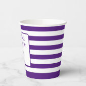 Gobelets En Papier Violet et blanc rayé "Cette boisson appartient à" (Gauche)