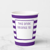 Gobelets En Papier Violet et blanc rayé "Cette boisson appartient à" (Recto)
