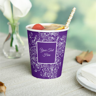 Gobelets En Papier Violet Romantique et Fines Arabesques sur Mesure