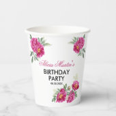 Gobelets En Papier Violet rouge Peony Flore verdure Anniversaire (Recto)