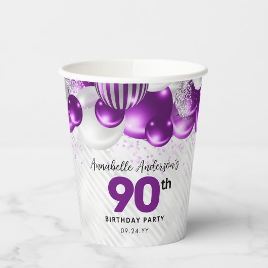 Gobelets En Papier Violet violet Parties scintillant de ballon d'arge (Gauche)