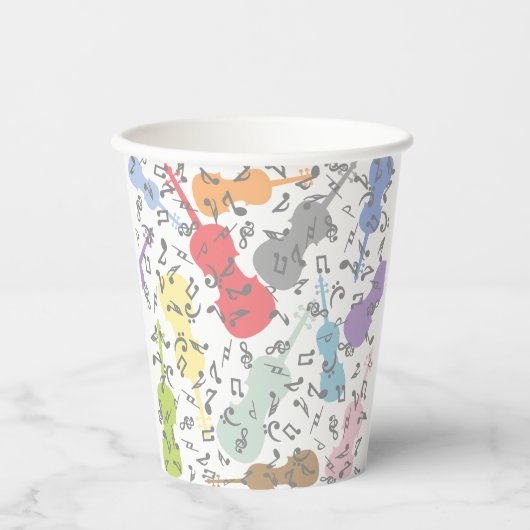 Gobelets En Papier Violons Et Notes Musicales (Recto)