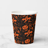 Gobelets En Papier Visage Citrouille Halloween Jack-o'-lantern noir (Verso)