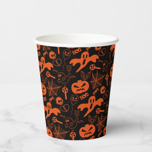 Gobelets En Papier Visage Citrouille Halloween Jack-o'-lantern noir (Verso)