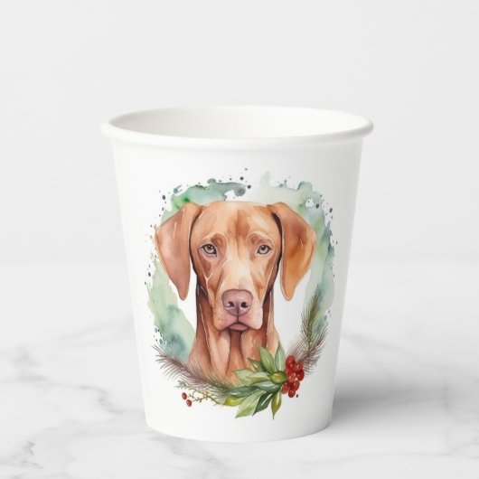 Gobelets En Papier Vizsla Christmas Wreath Festive Pup (Recto)