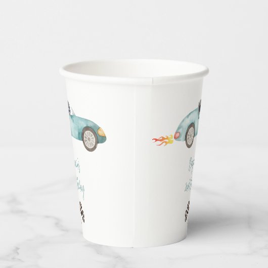 Gobelets En Papier Voiture de course bleue moderne Anniversaire (Droite)