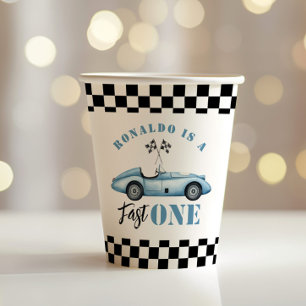 Gobelets En Papier Voiture de course Fast One Blue Boy 1er anniversai